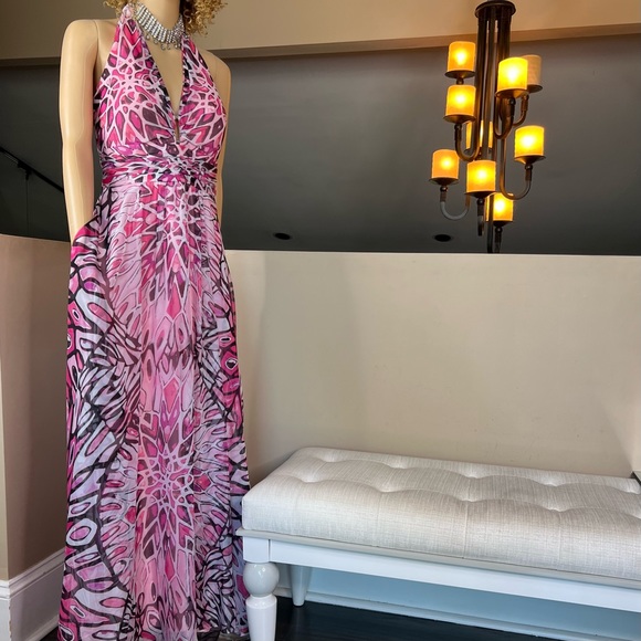 White House Black Market Fuchsia Halter Maxi Dress - Picture 11 of 16